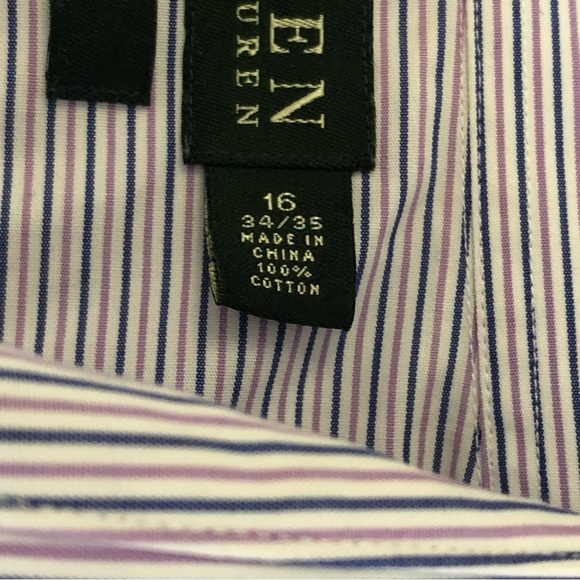 LAUREN RALPH LAUREN Slim Fit Men Striped Long Sleeve Button Up Shirt Sz 16 34-35 - Picture 6 of 12